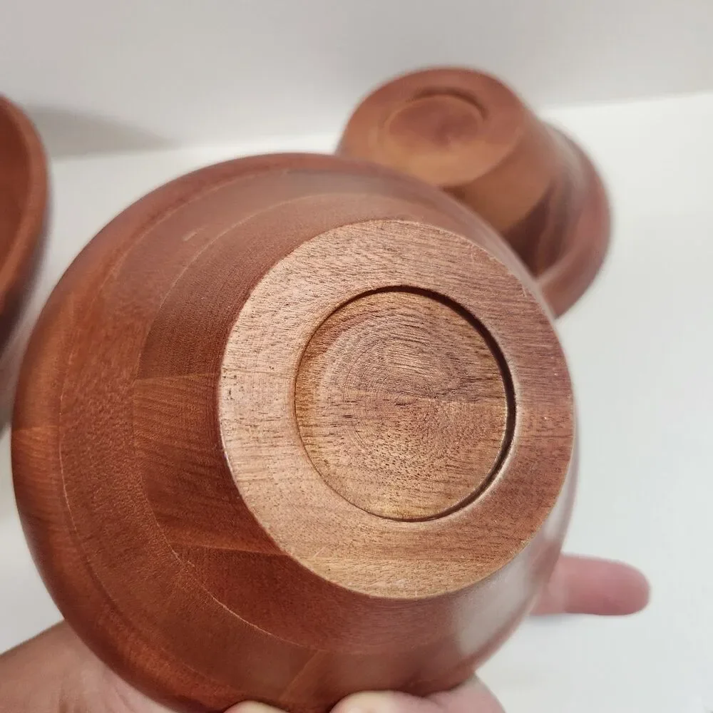 Vintage Wooden Teak Salad Bowls 3 Piece Set ( 1)-9.5